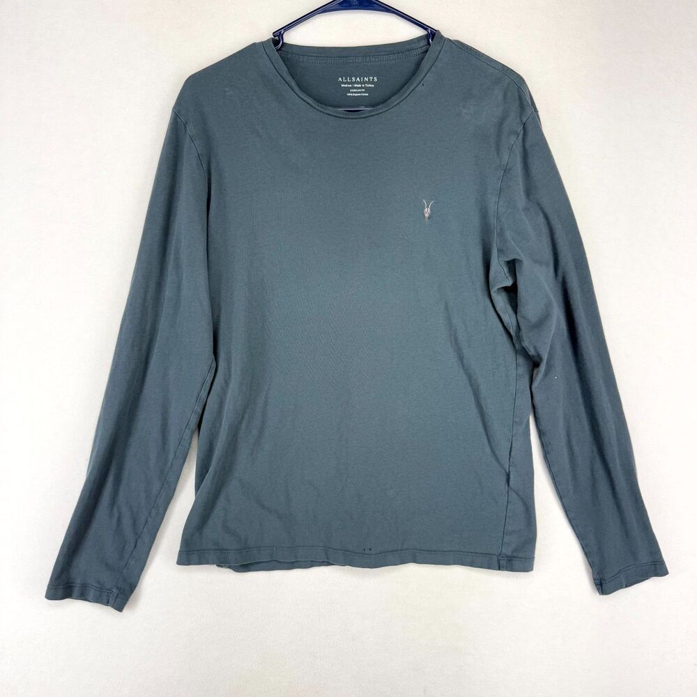 AllSaints Womens Long Sleeve Cotton Embroidered Shirt Gray Size M